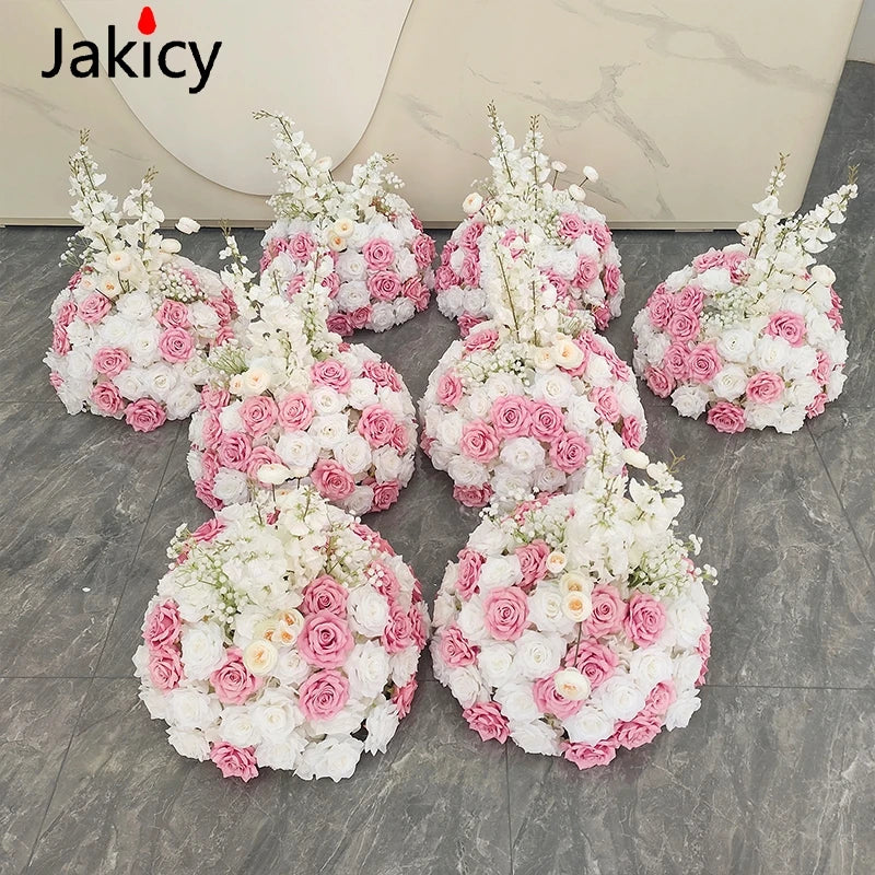 Red White Customized Artificial Rose Delphinium 50cm Flower Ball Wedding Decor Table Centerpieces Flower Decor Event Road Props