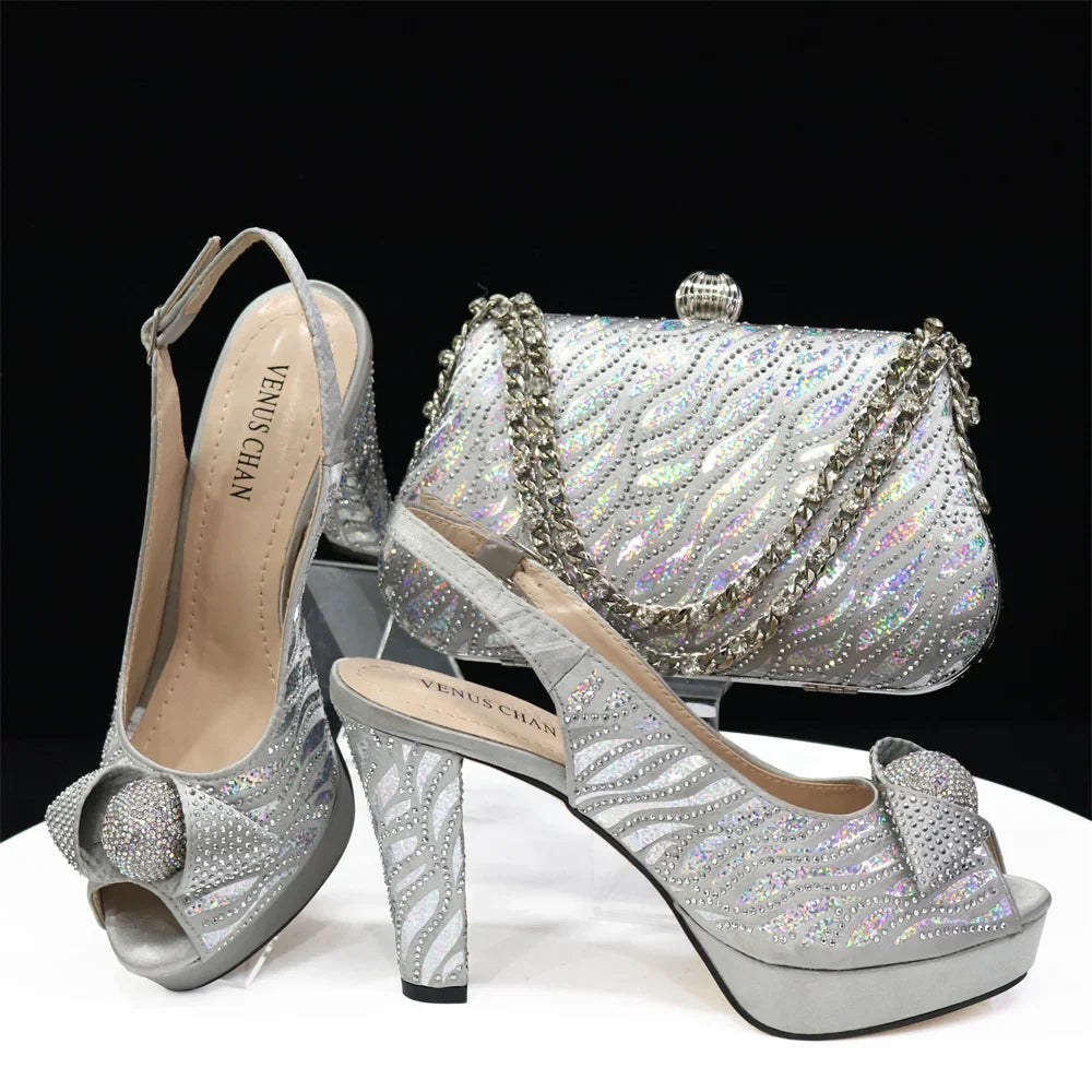 doershow Italian Shoes And Bag Sets For Evening Party With Stones Italian Leather Handbags Match Bags!  HJK1-60