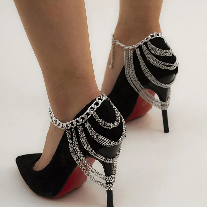 New 1 PC Multilayer Link Chain Tassel Anklets for Women Bracelet on the Leg Decoration on Foot Sandals Beach Accessories