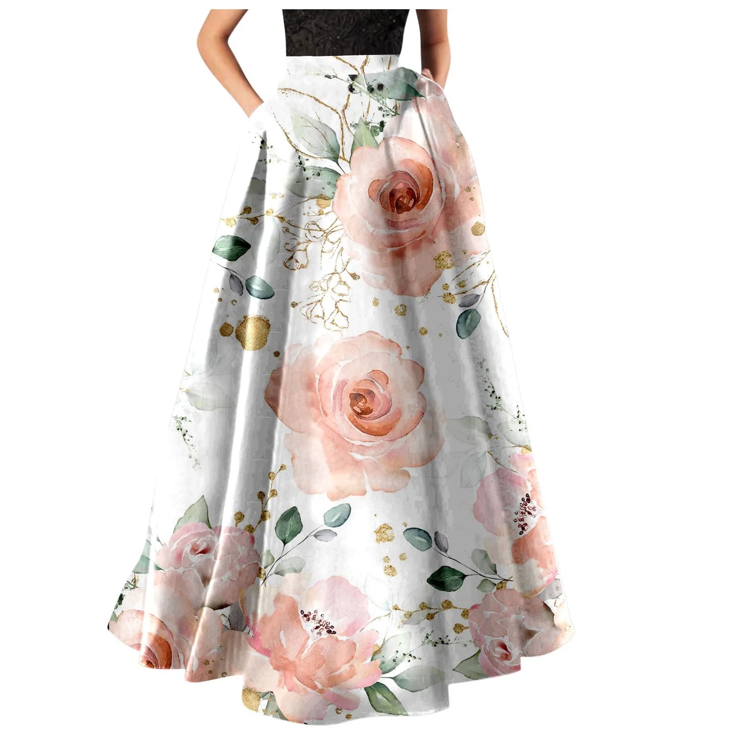 Korean Elegant Bohemian Skirts For Women 2024 Floral Print Maxi Skirt High Waist Pocket Party Beach Long Skirt Ropa De Mujer