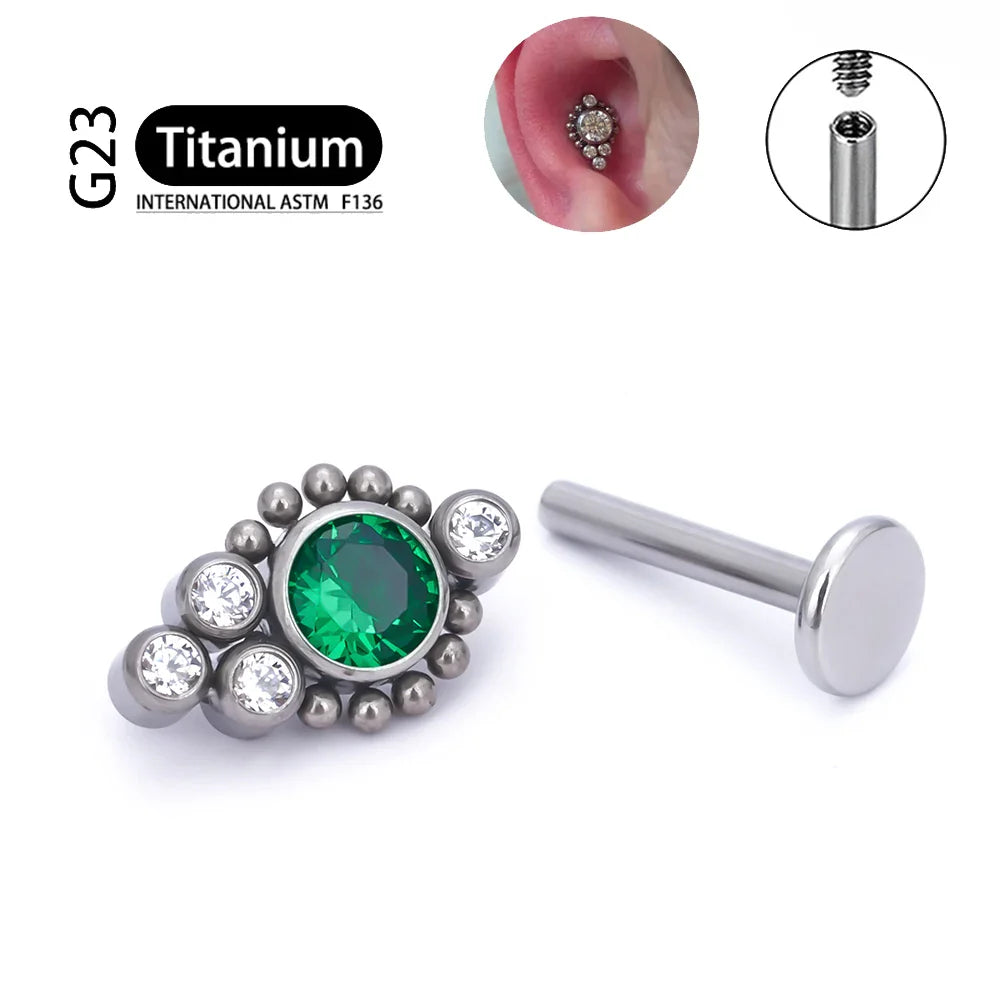 G23 Titanium ASTM F136 Cartilage Ear Studs Zircon Opal Agate Labret Lip Tragus Christmas Gift Piercing Jewelry For Women
