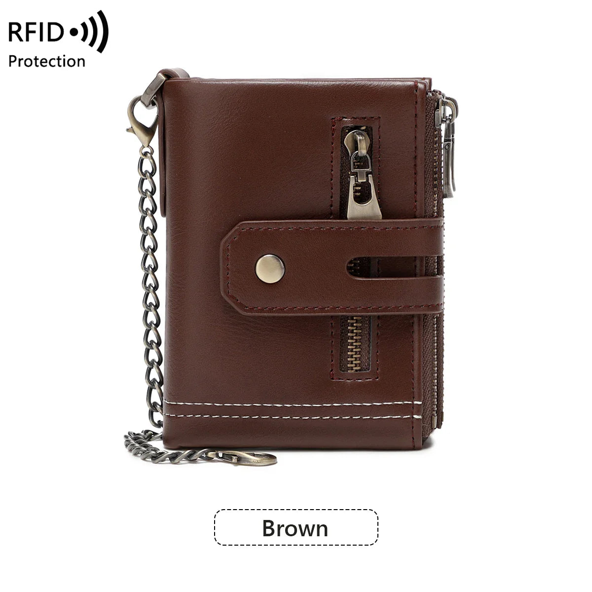 Double Zipper Wallet for Men, Multi-Card, Three-Fold Wallet with Chain.