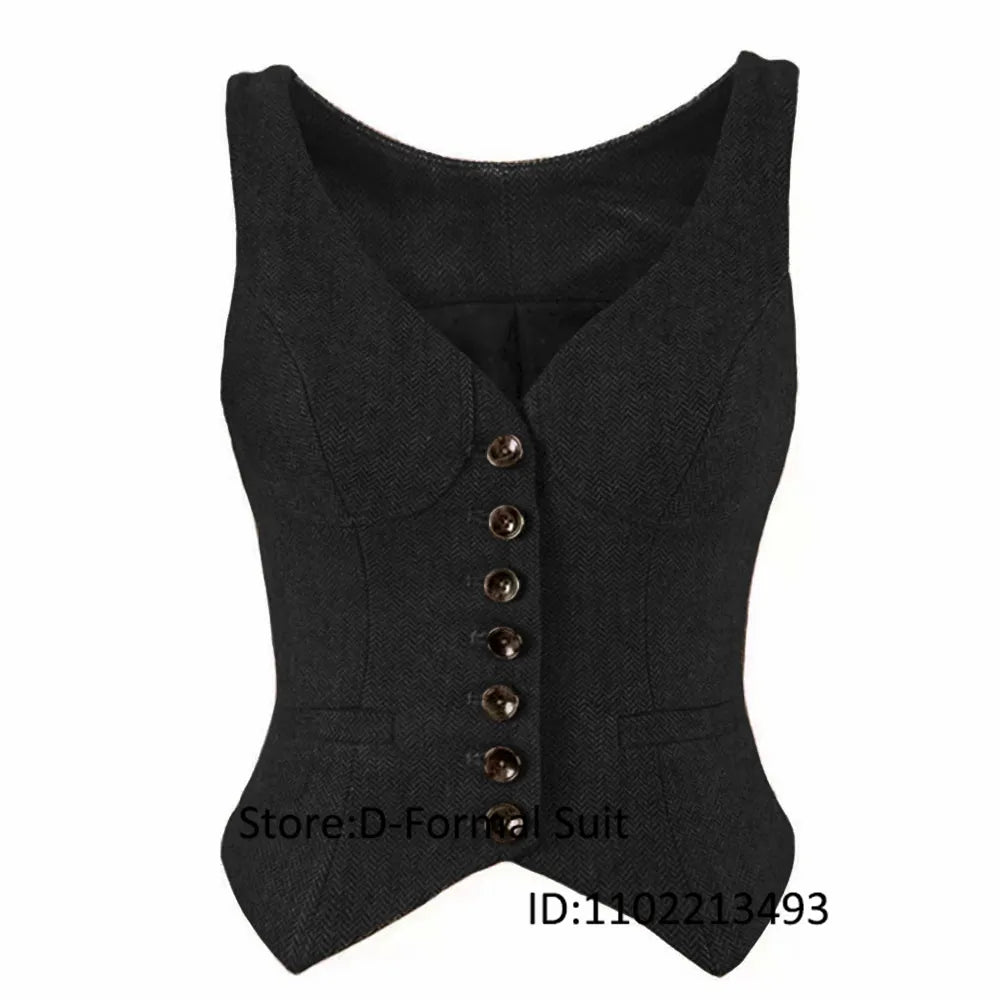 Herringbone Women Sleeveless V-Neck Slim Fit Vintage Wool Jacket Casual Summer Knit Vest By Women's Sports Suit New Outerwear