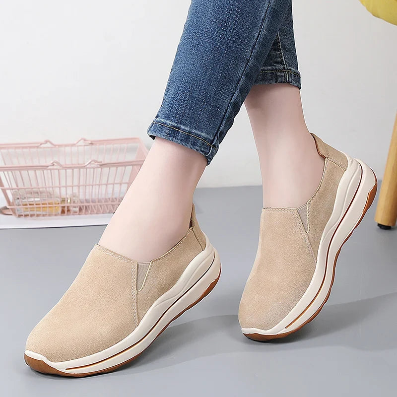 Women's Spring & Autumn Flat Shoes Ladies Thick Bottom Wedge Loafers Slip-On Casual Moccasins Creepers