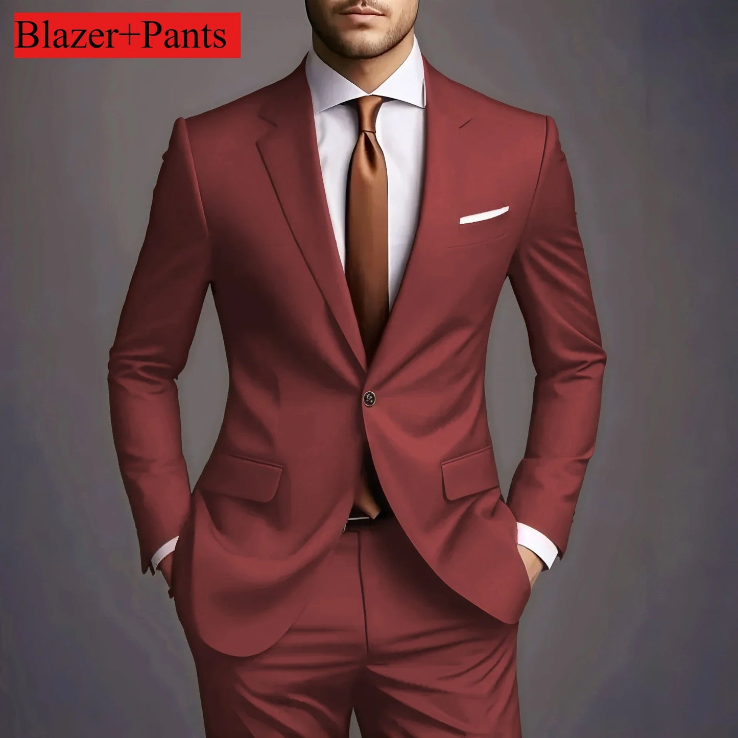 2026 New Luxury Elegant Men's Suits 2 Piece Set Fashion Korean Casual Slim Fit Social Groom Wedding Tuxedo