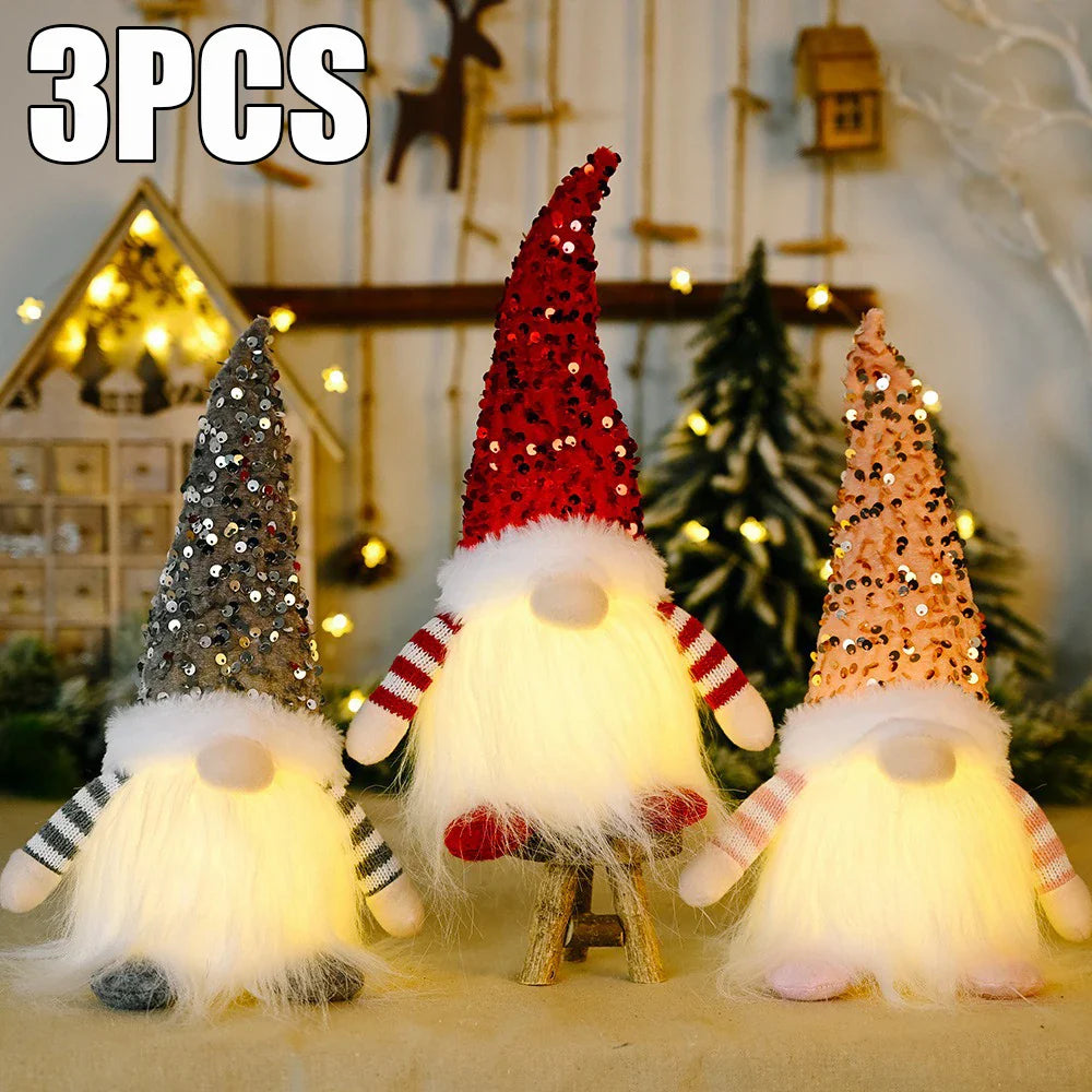 30CM Glowing Knitted Gnome Doll with Led Night Light Christmas Decorations 2024 Home Xmas Tree Decor Navidad New Year 2025 Gift