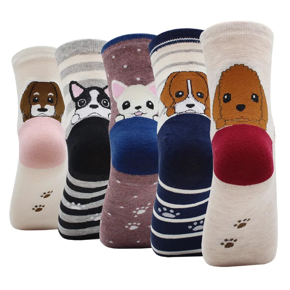 5 Pairs Fashion Colorful Kawaii Cute Cartoon Cotton Women Socks Harajuku Korean Halloween Cat Dog Owl Duck Fox Girl Socks