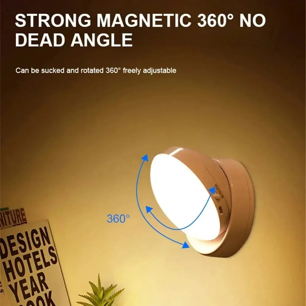 Night Lamp With Motion Sensor Rechargeable Wireless LED Night Light, 360 Rotating Magnetic Light For Room Bedside Table