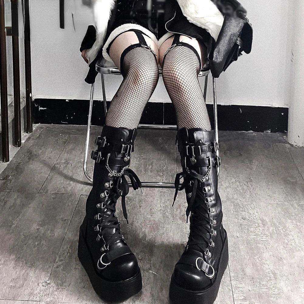 Brand New Ladies Goth Platform Ankle Boots Fashion Buckle Zip Rivet Punk Wedges High Heels Womens Boots Party Street Woman Shoes