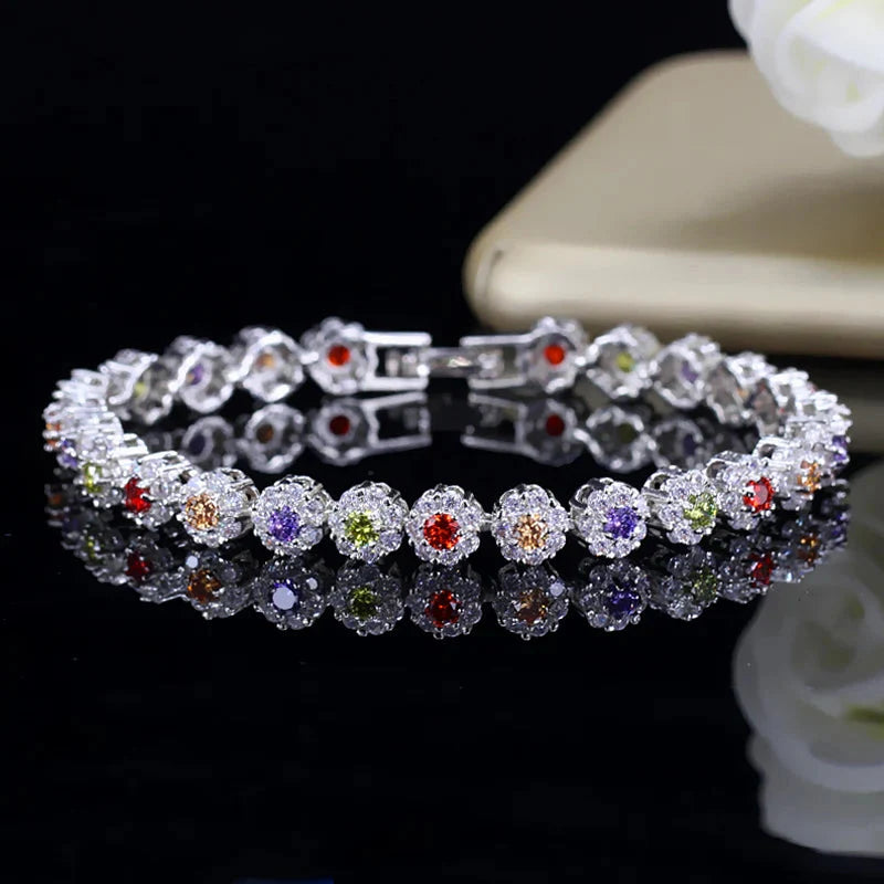 Cubic Zirconia Stone Silver Color Tennis Bracelet