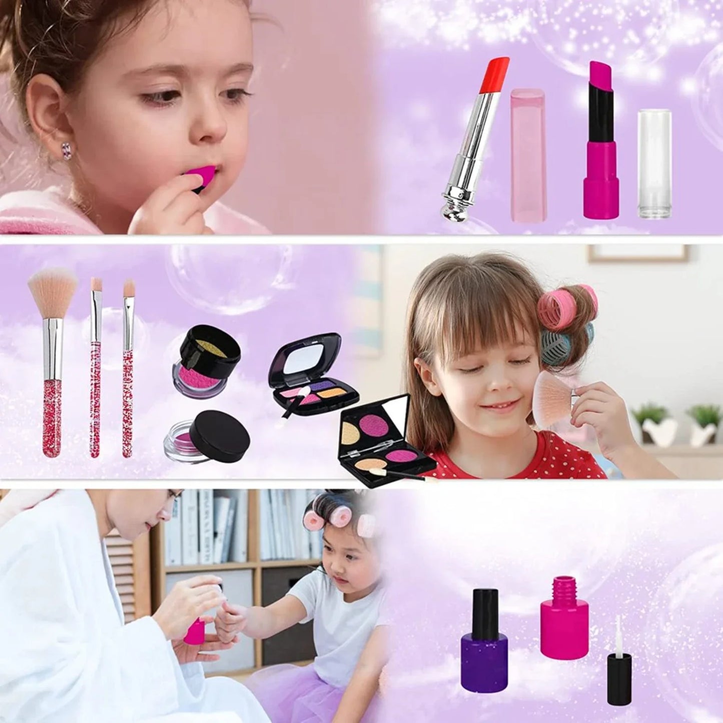 Kids Pretend Makeup Kit with Cosmetic Bag for Girls 4-10 Year Old - Including  Brushes, Eye Shadows, Lipstick, Mascare, Gittler