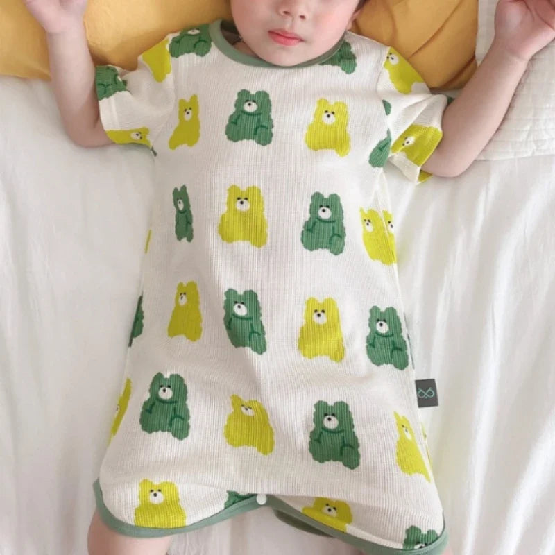 0-3 Years Newborn Ice Silk Thin Sleepwear Print Babysuits Cartoon