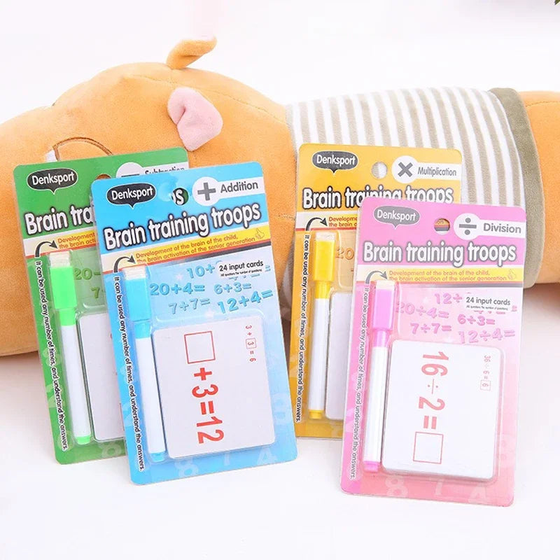 Mathematical Math Learning Tool Montessori Training Math Erasable Add Subtract Multiply and Division Table Cards Seheck for Kids