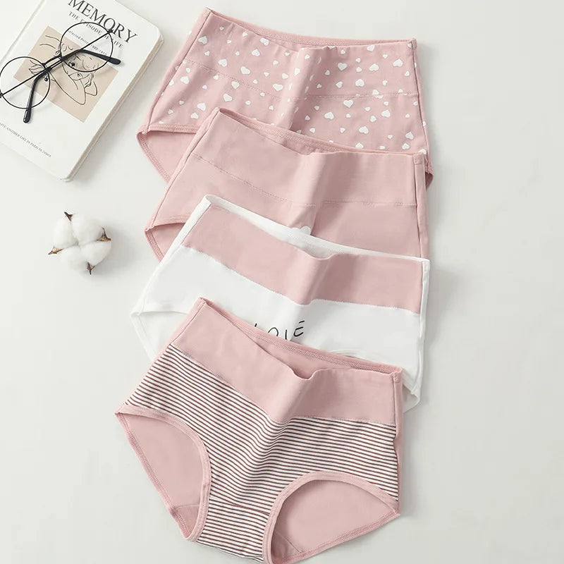 High Waist 4Pcs/Set Cotton Panties, Women Body Shaper Briefs Plus Size M-4XL.