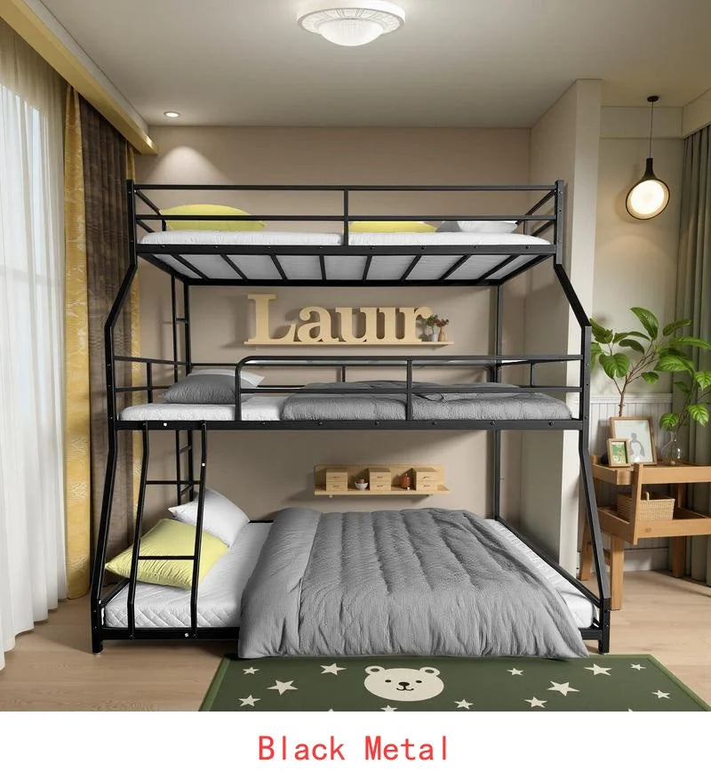 Triple Bunk Bed with Long & Short Ladder, Full-Length Guardrails, Easy Assembly, for Kids.