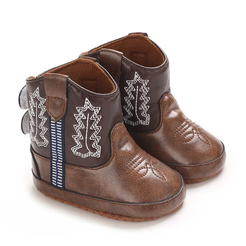 Western Denim Baby Winter Boots, Fashion Warm Casual First Walkers Shoes for Boys Girls 0-18 Months ﻿