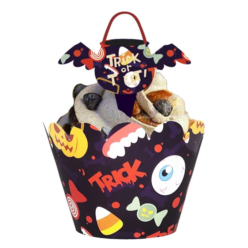 12/24pcs Halloween Cupcake Wrapper Horror Pumpkin Spiderweb Cake Topper Baking Cup Muffins Halloween Party Decor Baking Supplies