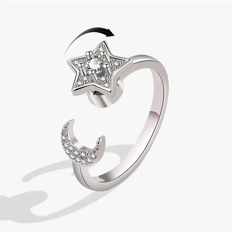 2023 Fashion Beads Anxiety Ring Fidget Spinner Rings Crystal Butterfly Flower Star Moon Ring Anti Stress Jewelry Gift