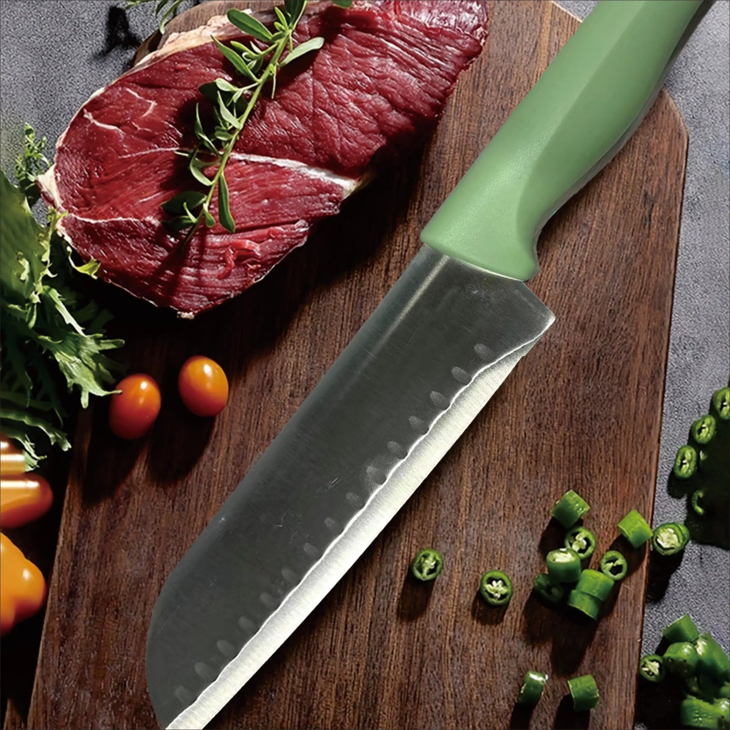 Kitchen knife set, stainless steel non-stick knife, black-edged marble, rose gold six-piece set, 2025 explosion.