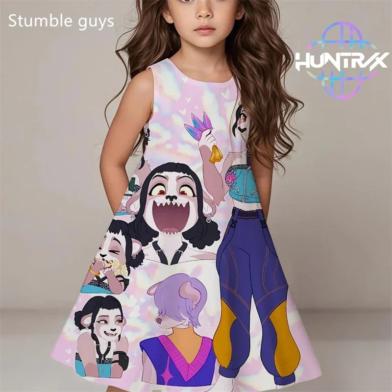 Demon Hunters Summer Dress, Girls Cute Casual Beach Fashion.