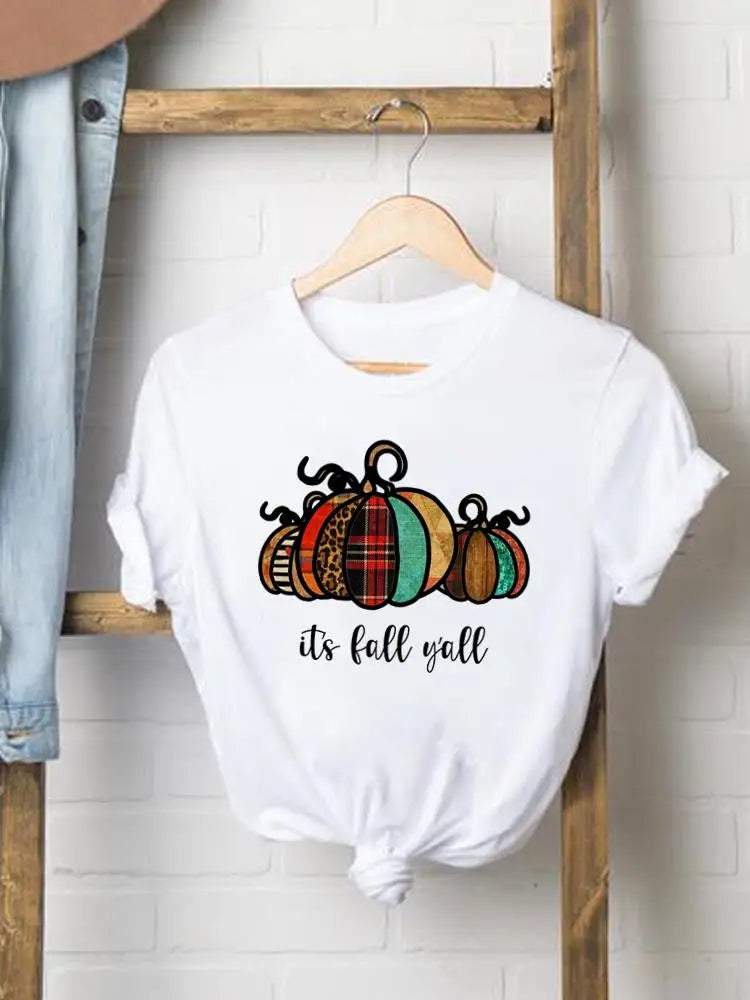 Pumpkin Sweet Lovely Cute Women Graphic Ladies Print Tees Clothing Lady Fall Autumn Halloween Thanksgiving Style T T-shirts