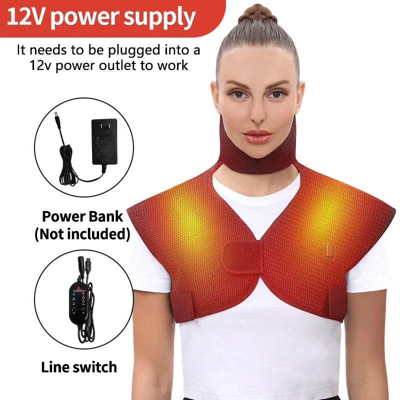 Heated Shawl Vest with Vibration Massager Adjustable Fit for Muscle Pain Relief Shoulder Neck Joint Warmth Recovery