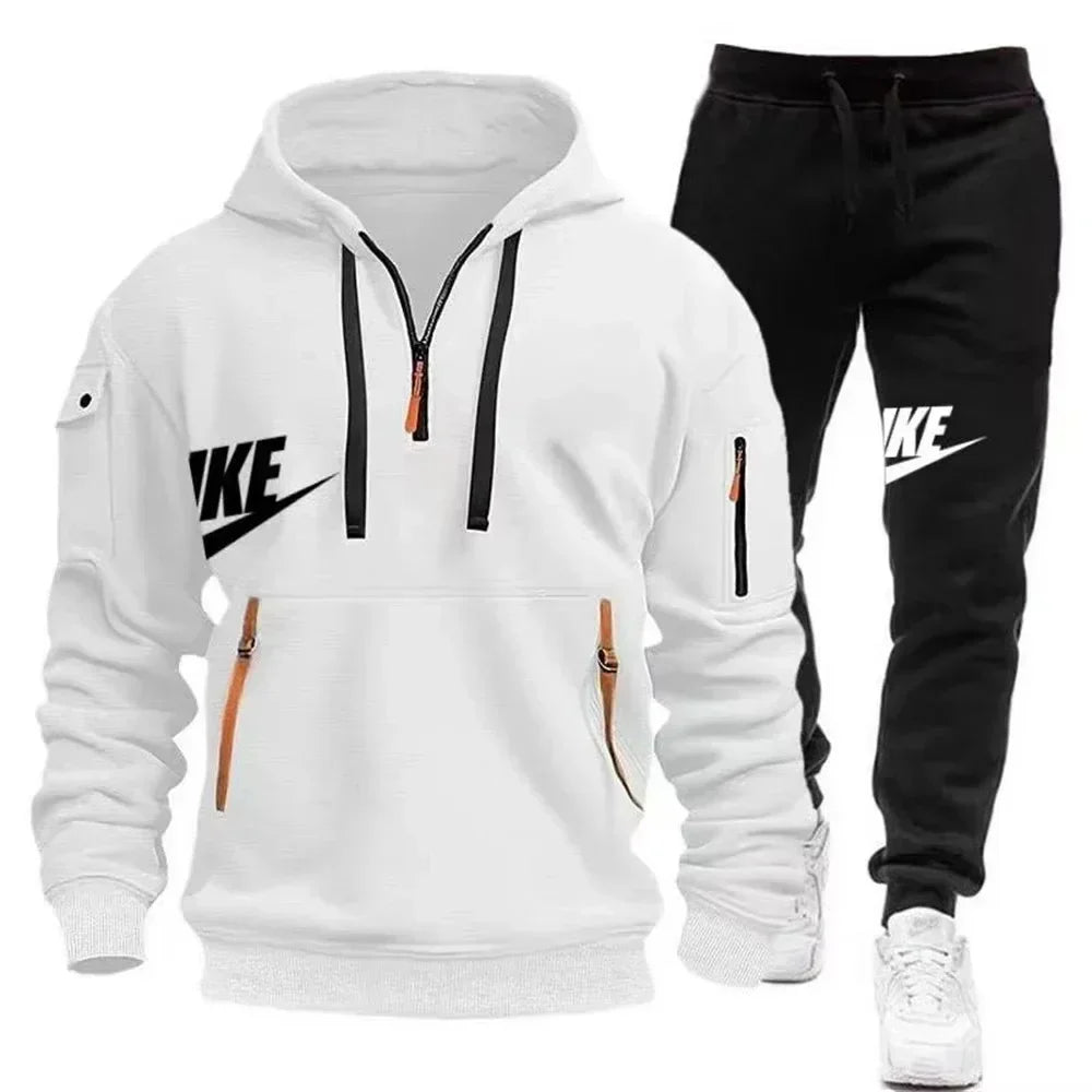 New men autumn and winter suit zipper hoodie + trousers casual men sportswear.