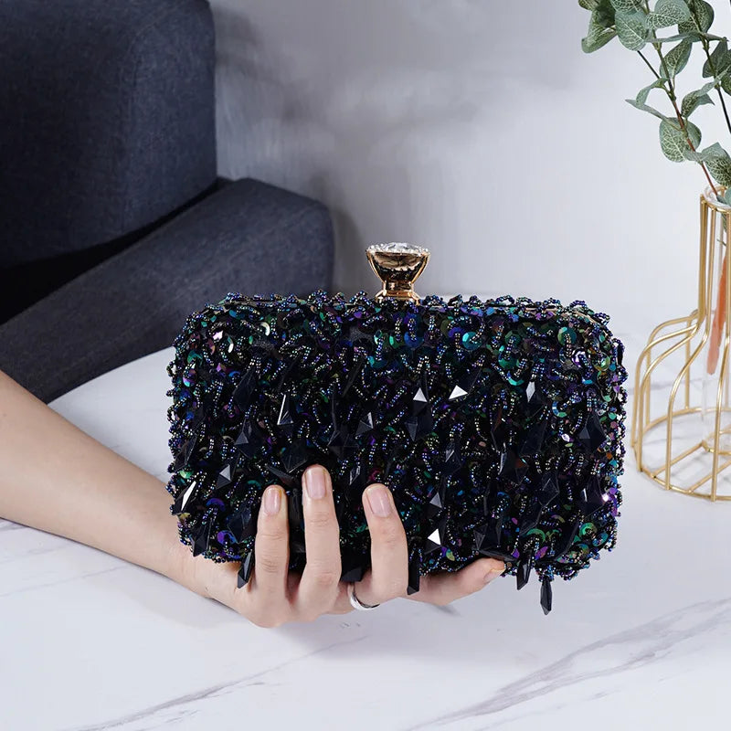 2024 New Women's Evening Bags Fashion Luxury Sequin Beaded Banquet Handbags Clutches Ladies Chain Small Shoulder Bag Purses