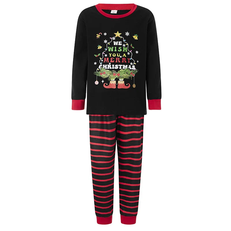 Matching Family Christmas Pajamas Set with Festive Tree and Stripe Print Holiday Sleepwear for Dad Mom and Kids - Cozy PJs