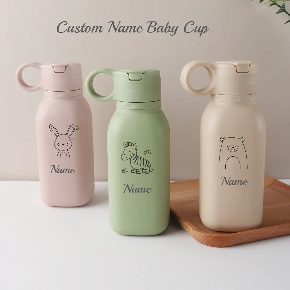 450ml Custom Name Silicone Straw Cup, Personalized Cartoon Pattern