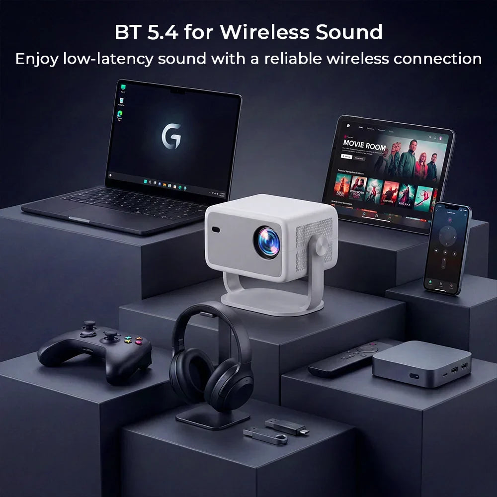 LYNCast Smart Projector with BT5.4 and WIFI6, L018, FHD 1080P, Android14, 360° Rotate Portable, Home Theater, Perfect for TV Series, Movies, Gaming, Anime, Sports, K-Dramas, Concerts