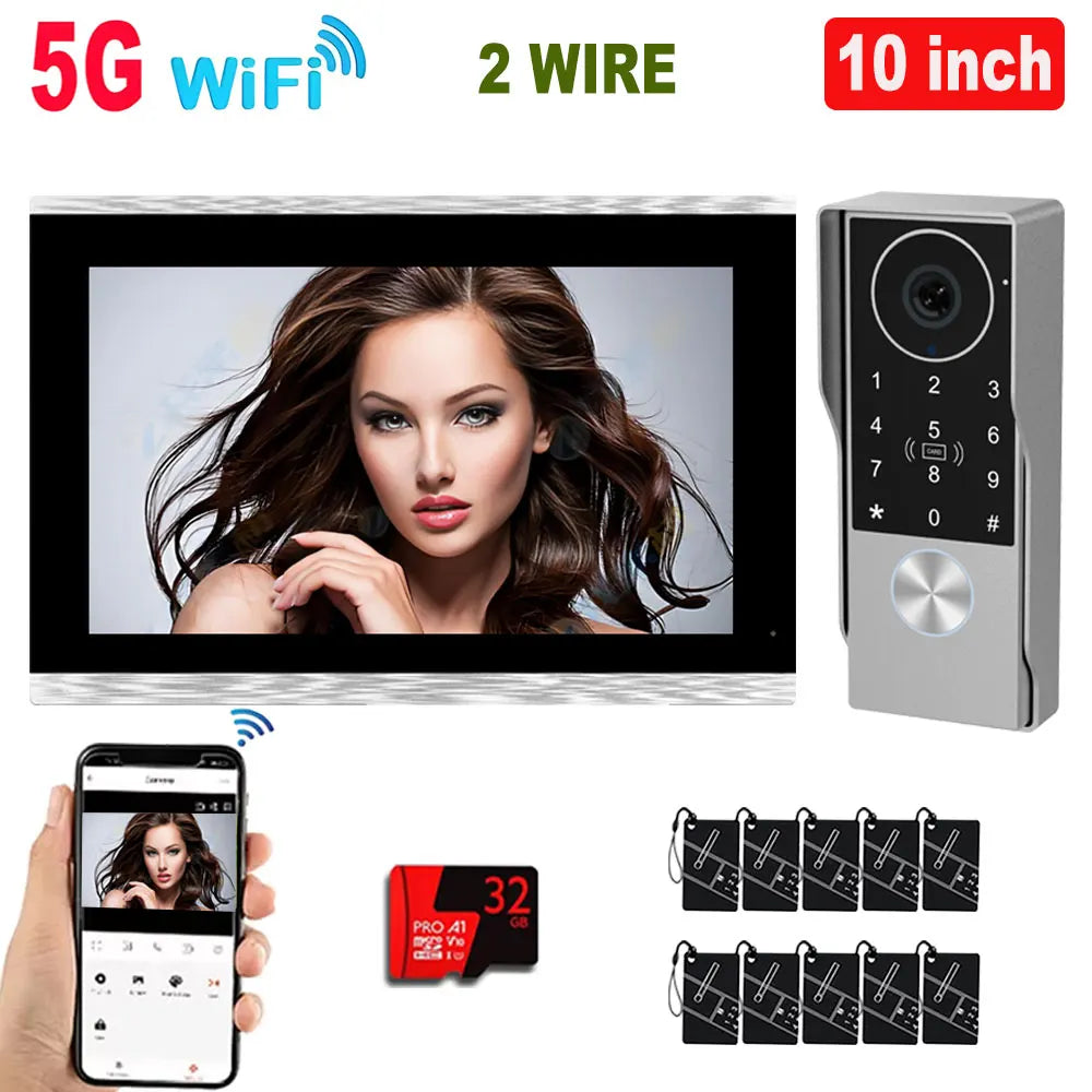 7/10inch Touch Screen 5G WiFi Video Doorbell 2-Wire TUYA Smart 1080P Camera Video Doorphone Intercom Password IC Card APP Unlock