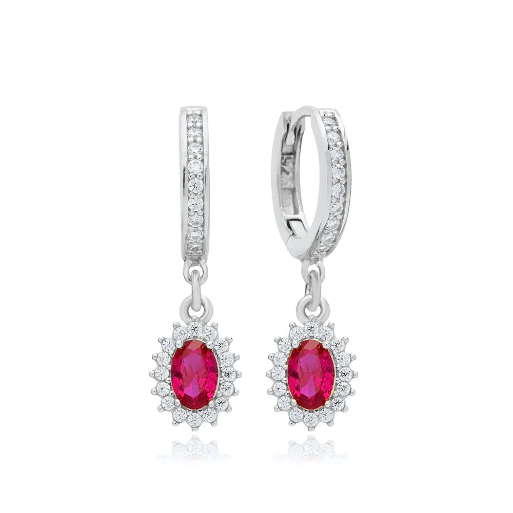 925 Sterling Silver Ear Needle Rose colors Zircon Hoop Geometric Pendant Earrings for women Luxury Fashion Wedding Jewellery2023