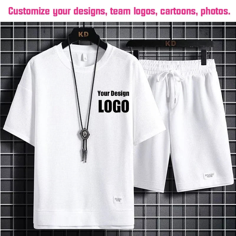 Personalized Custom Print Short Sleeve  T-Shirt Sport Shorts 2 Piece Sets Men's Summer Outfit Breathable and Quick-drying