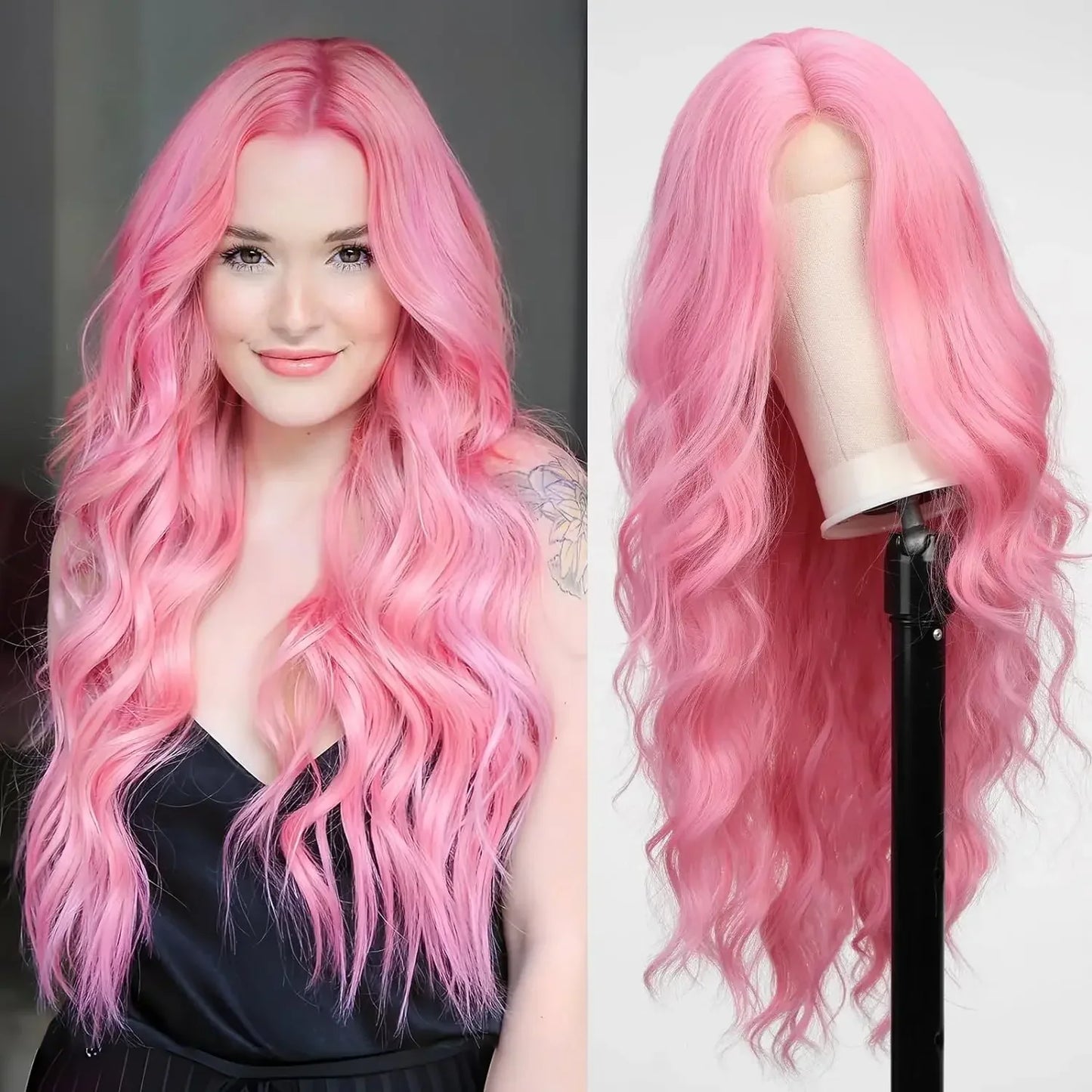 Tereshar Heat Resistant Synthetic Wig for Halloween Christmas Black Long Body Wave Lace Front Wigs for Black Women