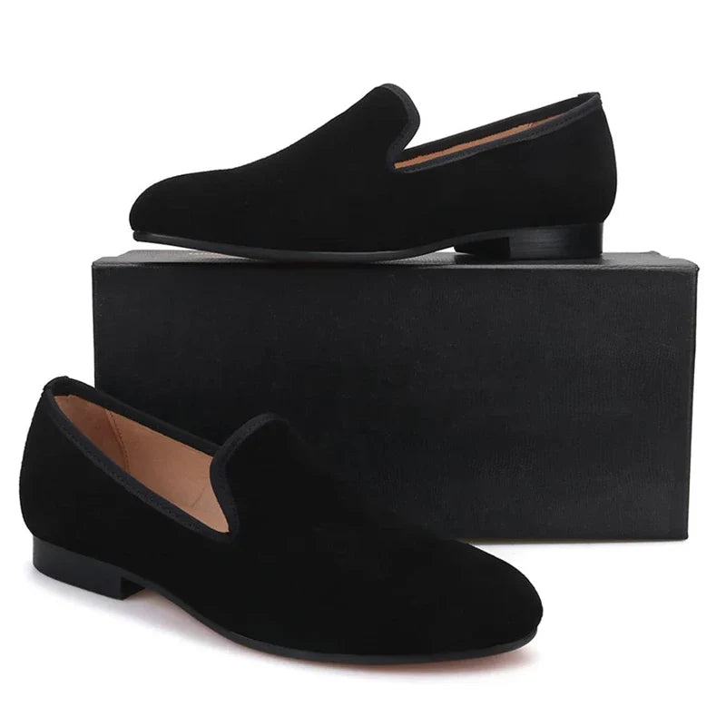New Red Bottom Shoes for Men, Loafers, Flock, Solid Slip-On Dress Shoes Size 38-48.