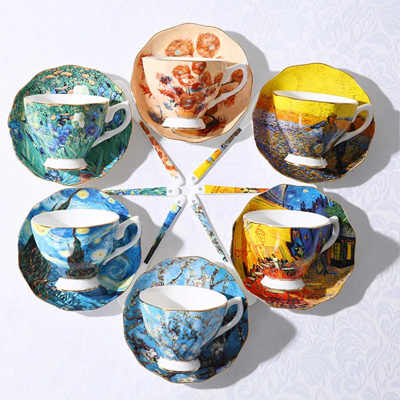 The New Van Gogh Art Painting Coffee Mugs The Starry Night Sunflowers The Sower Irises Saint-Remy Coffee Tea Set