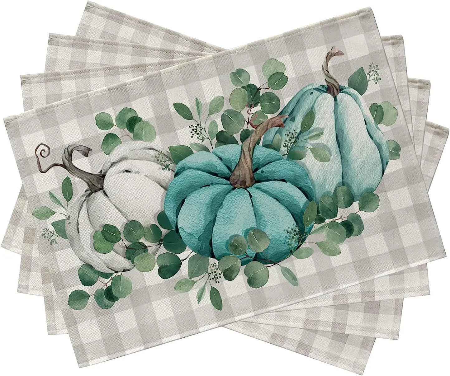 4PCS Thanksgiving Day Table Placemats 30*45cm Linen Autumn Pumpkin Maple Leaf Printed Dining Table Mat Festive Table Decoration