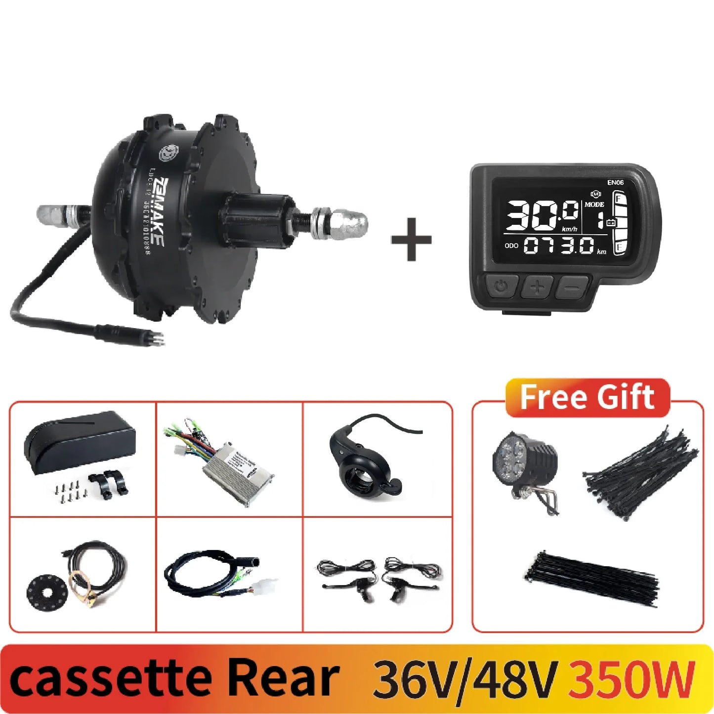 Ebike Motor Kit High Speed Brushless Gear Hub 36V 48V 350W 500W Electric Bike Conversion  Front Cassette Rear display P6 ZEMAKE