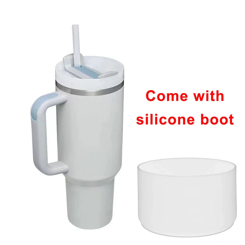 40oz Tumbler with Handle Straw and Silicone Boom Stainless Steel Vacuum Thermos Cup Large Capacity Travel Car Coffee Mug Logo