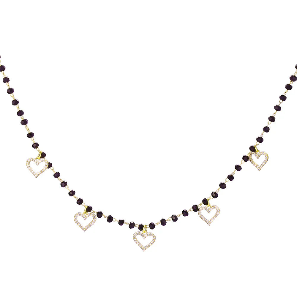 Fashion Double Layer Black Crystal Beads Necklace For Women Stainless Steel Star Choker Necklace Women's Jewelry femme Bijoux