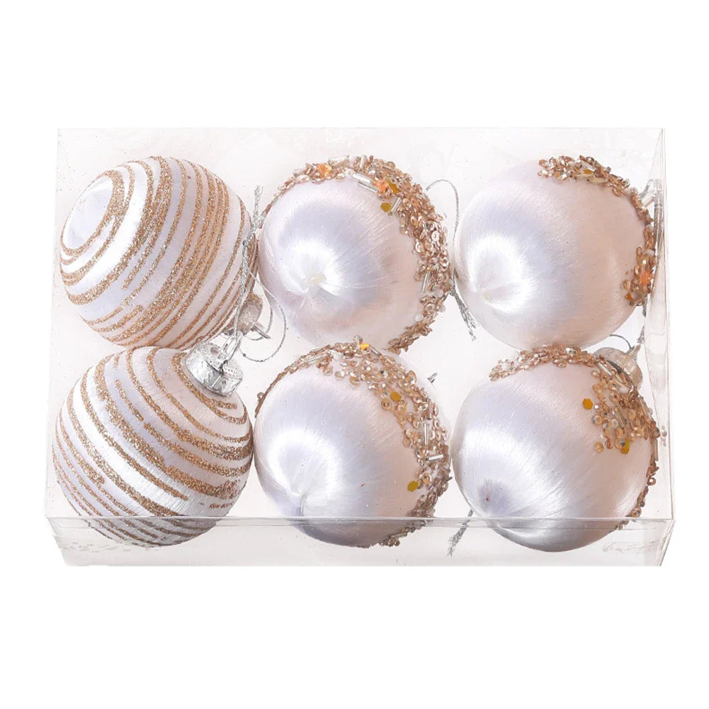 6PCS 6/8CM Christmas Balls Silk Sequin Christmas Ball Ornaments Xmas Hanging Tree Pendants 2024 Noel Navidad Decoration