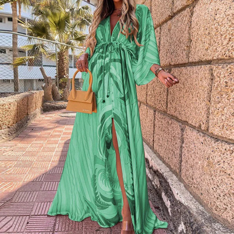 Women's Sexy V-neck Strap Single Breasted Beach  Women's Dress