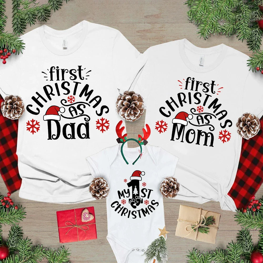 Family Matching Outfits Christmas Print Dad Mom Baby Romper Family Clothes Christmas Family Gift Set