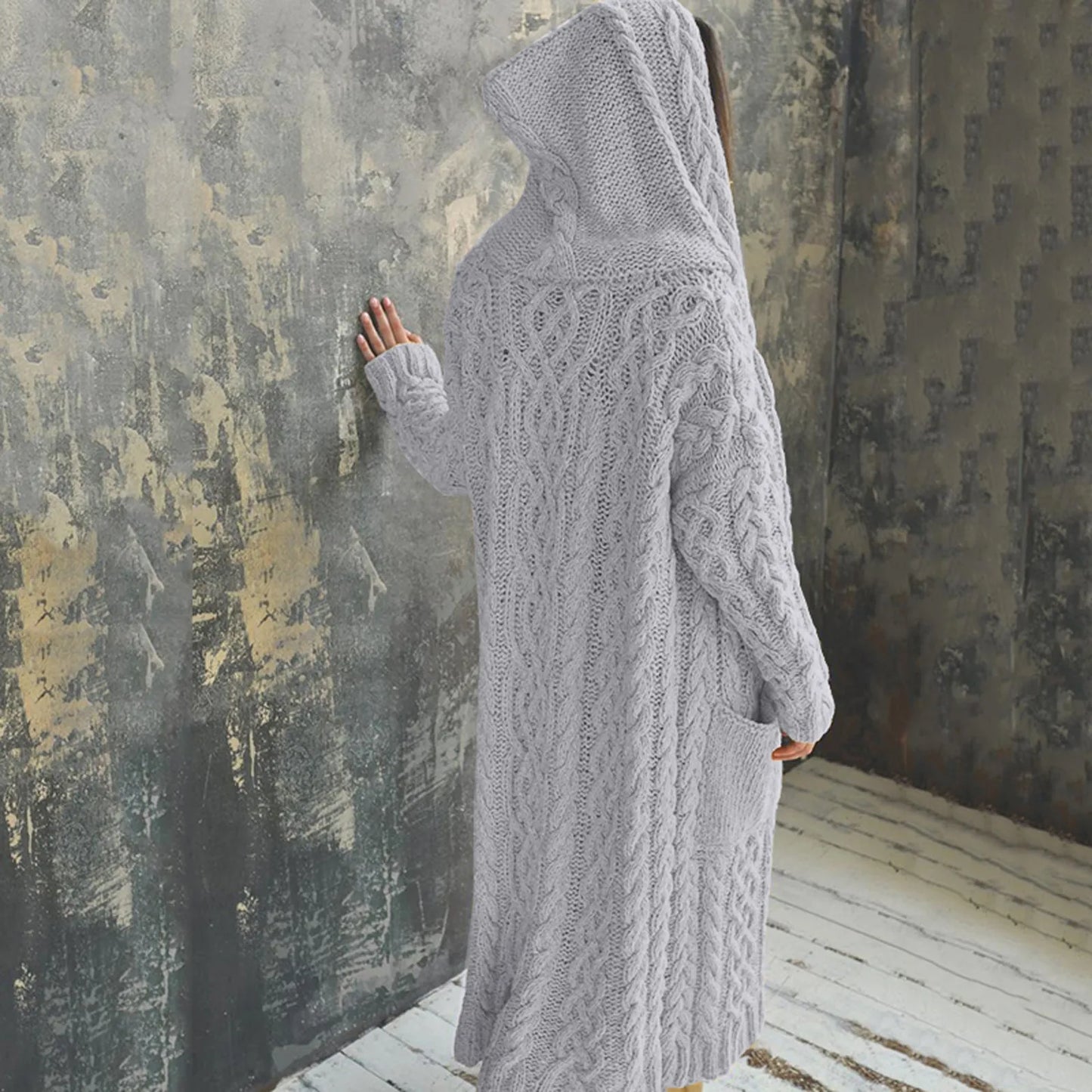 Long Sleeve Loose Cardigan Coat Solid Solid Sweater Winter Long Knitted Pocket Loose Women Cardigan Hooded Limited Sweater Women