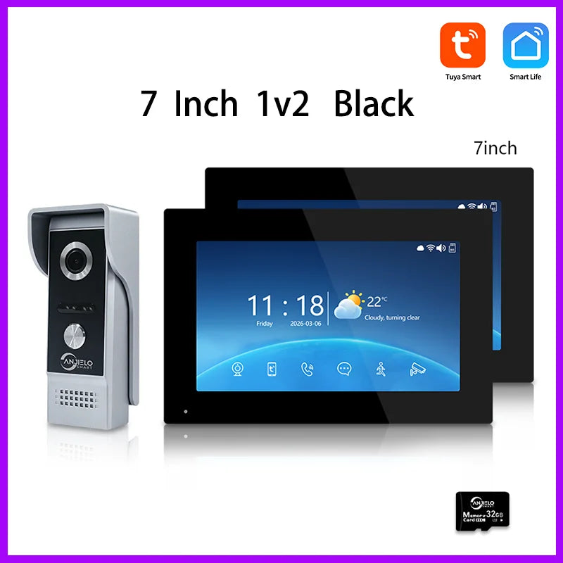 ANJIELO Tuya Smart Video Intercom System  IPS Monitor IP65 Waterproof Doorbell Two-Way Audio Motion Detection Digital Photo