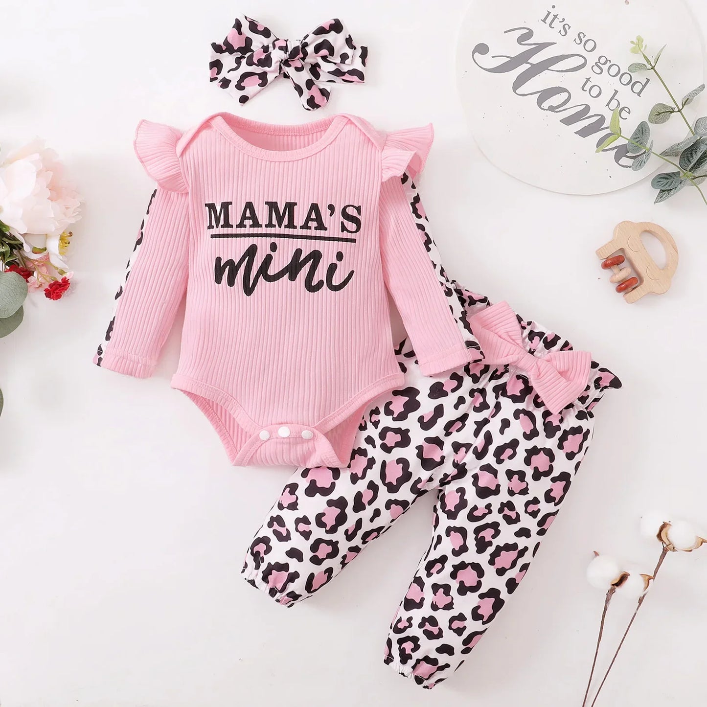 3Pcs Newborn Girl Clothes Ruffle Button Romper + Floral Print Pants Baby Girl Clothes Set Infant Kids Clothing Fall Baby Outfits