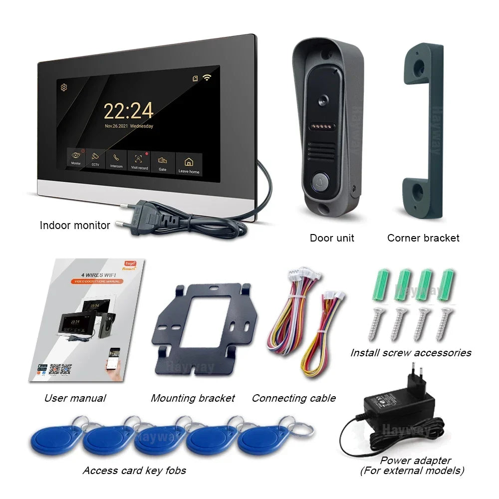 1080P Home Intercom System, 7" IPS FHD Screen and Metal Shell Doorbell, Mobile Detection, Image Storage, TUYA Wireless Doorbell
