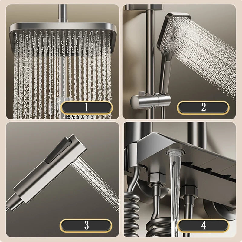 Bathroom Shower Full Set, Black White Gray Bathtub Shower, Digital LED Hot Cold Faucet