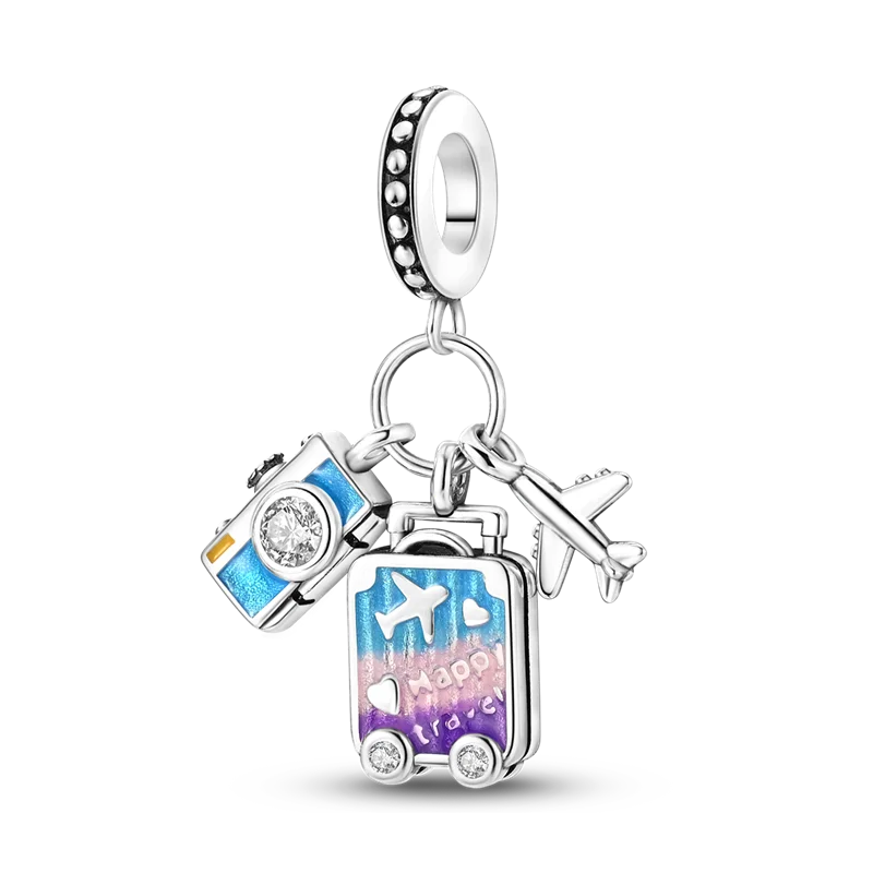 Charms Bead 925 Sterling Silver Pink Butterfly Luminous Firefly Dangle